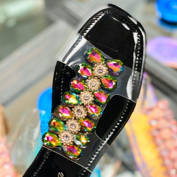 Bella Luna Shoes - Spring 2021 Rhinestone Lucite Strap Black Sandal